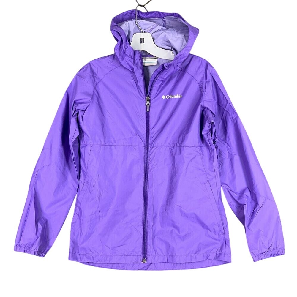 Columbia Windbreaker Youth Girls Large 14/16‎ Purple Softshell Hooded Pockets